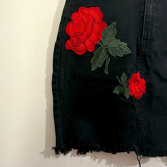 Black Denim Embroidered Skirt - Picture 2 of 3